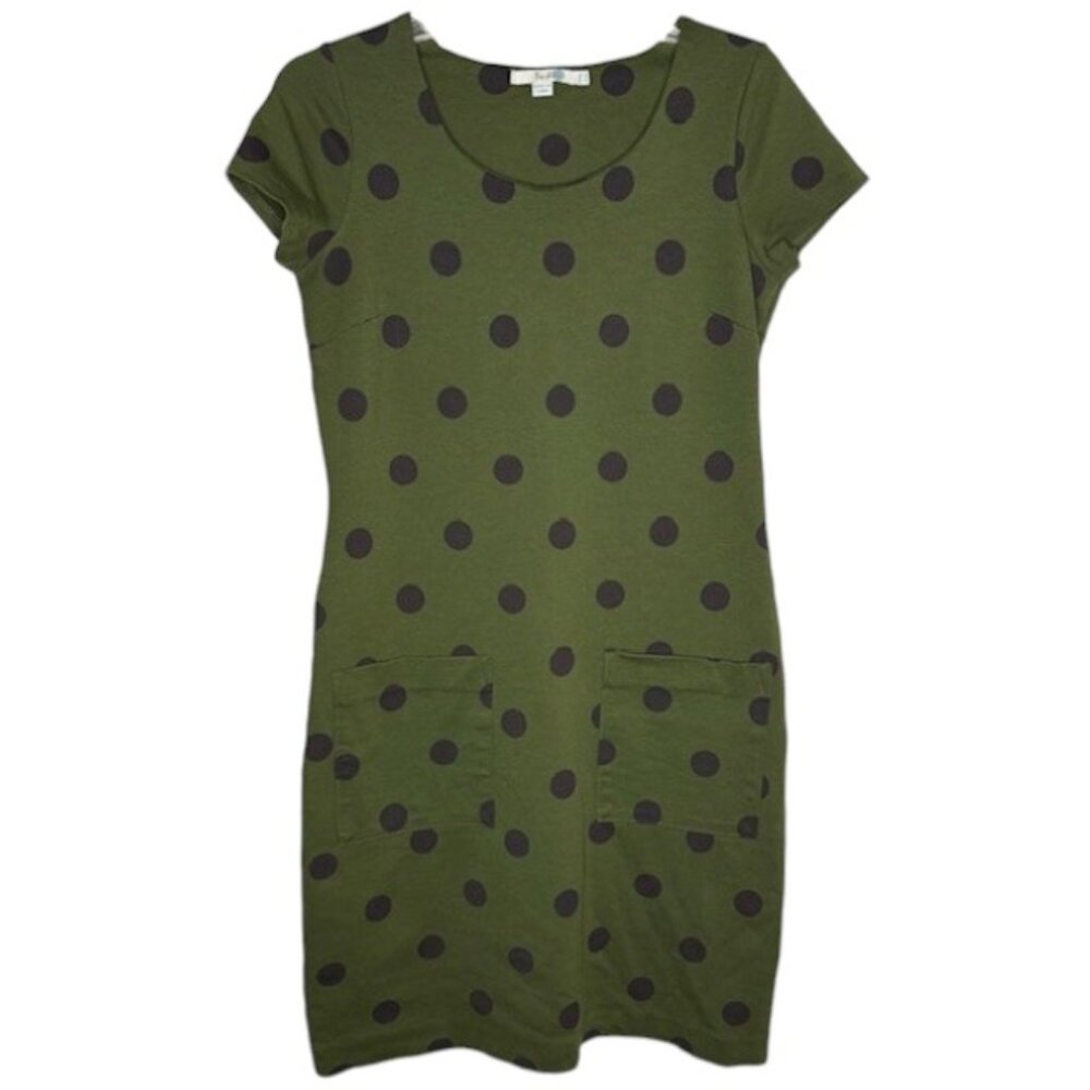 Boden WH278 Joyful Jersey Short Sleeved Polka Dot Dress - Olive/Black - 6L